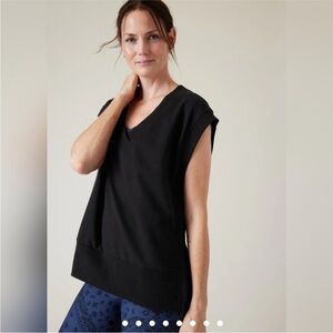 Athleta Black V-Neck Sleeveless Terry Sweatshirt